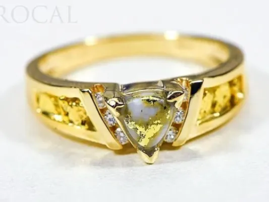 Orocal Triangular Gold Quarts Ladies Ring With Gold Nuggets and Diamonds- RL881D12NQ