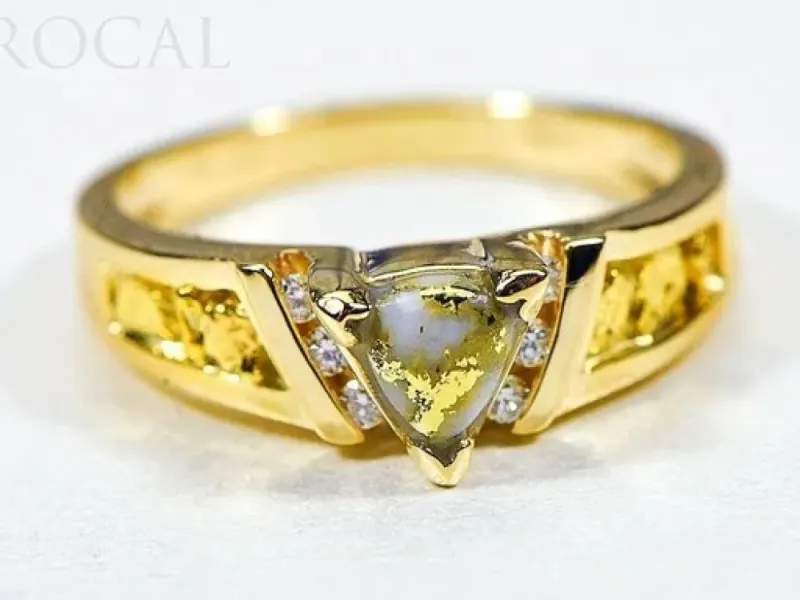 Orocal Triangular Gold Quarts Ladies Ring With Gold Nuggets and Diamonds- RL881D12NQ