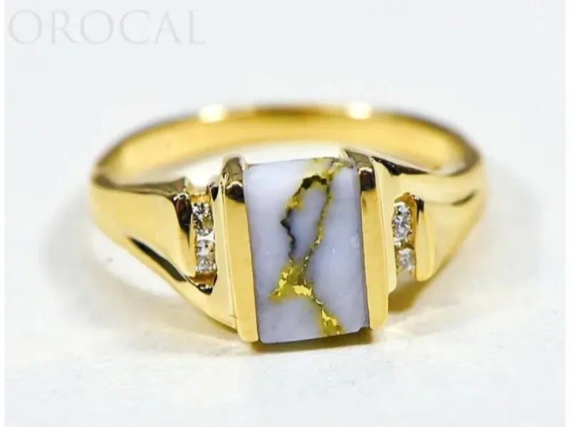 Orocal Bezel Set Gold Quartz Ladies Ring With Diamonds-RL743D6Q