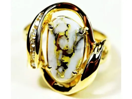 Orocal Flowing Gold Quartz Ladies Ring With Diamonds-RL1028DQ