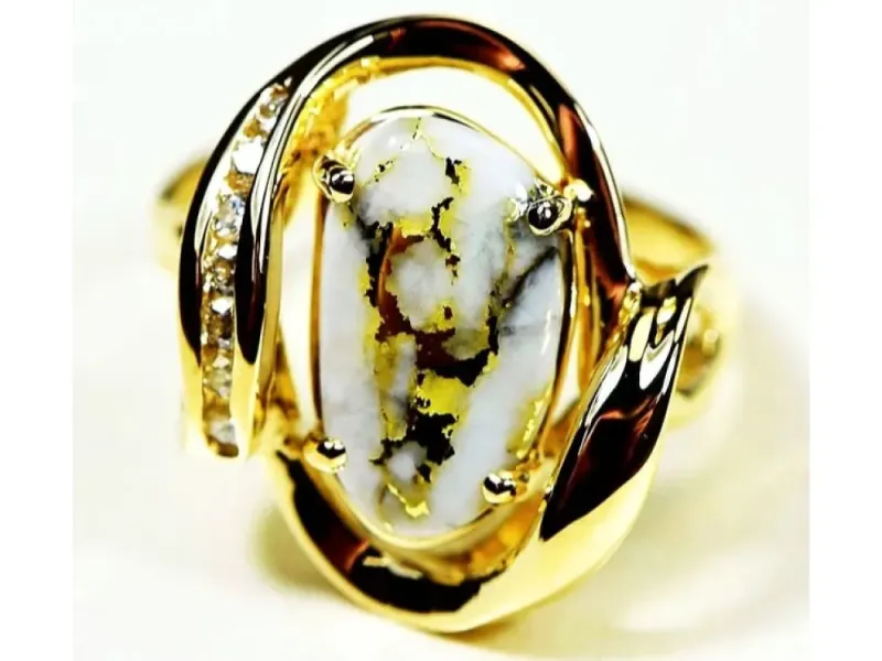 Orocal Flowing Gold Quartz Ladies Ring With Diamonds-RL1028DQ
