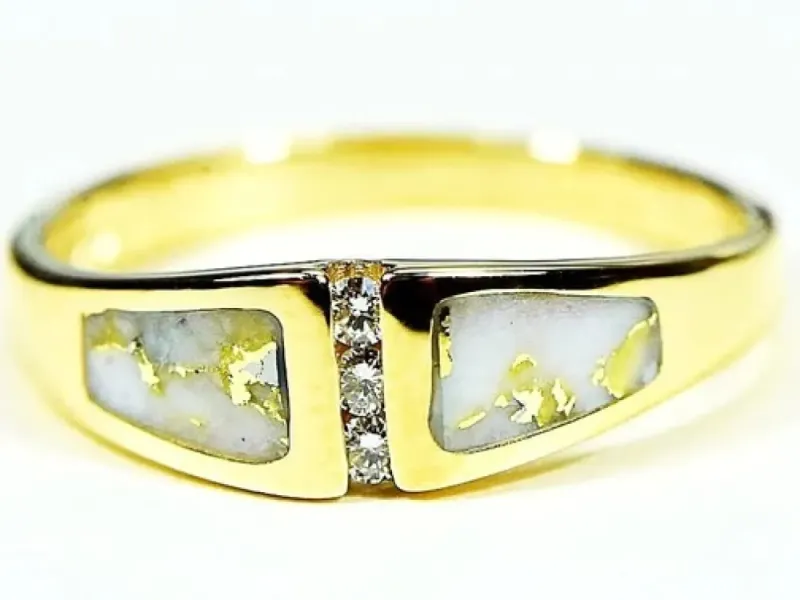 Orocal Gold Quartz Ladies Ring With 3 Middle Diamonds-RL1057DQ