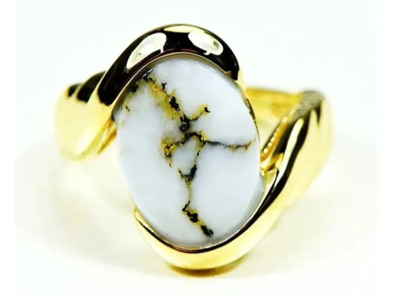 Orocal Oval Gold Quartz Ladies Ring With Diamonds-RL1002Q
