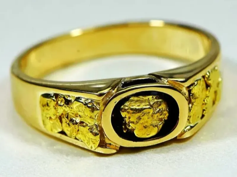 Orocal Gold Nugget Hand Crafted Men's Ring With Center Gold Nugget Piece -RM206