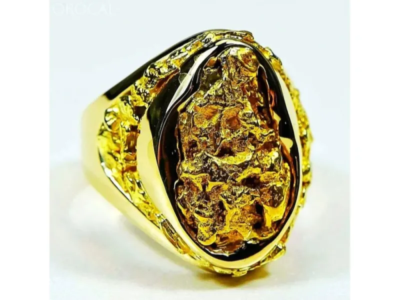Orocal Large Natural Gold Nugget Hand Crafted Men's Ring -RMEN116