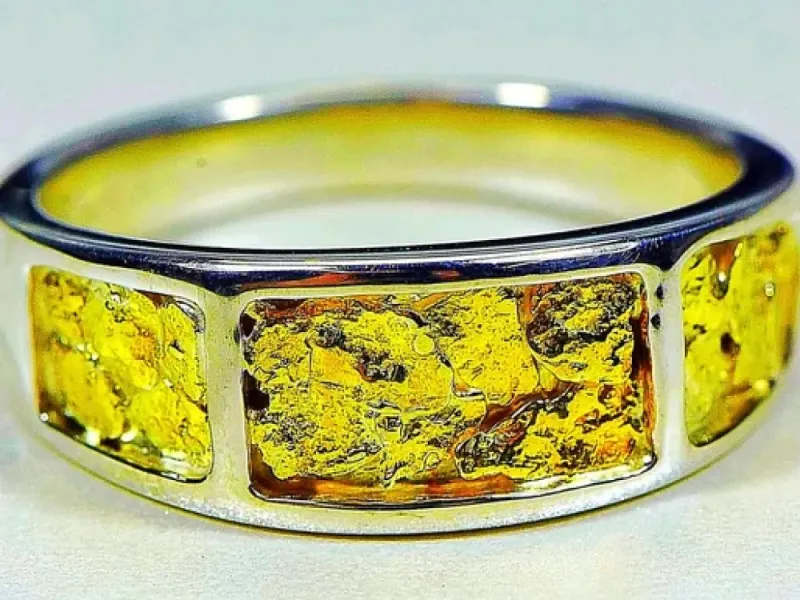 Orocal 3 Panel Gold Nugget Hand Crafted Men's Ring -RM732NSS