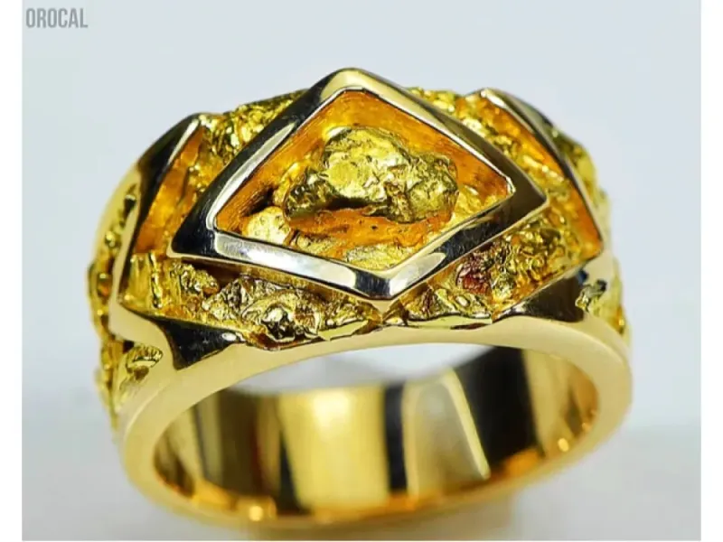 Orocal Diamond Shaped Gold Nugget Hand Crafted Men's Ring -RM315