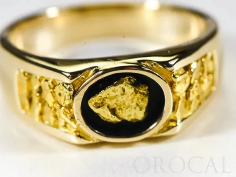 Orocal Gold Nugget Hand Crafted Men's Ring With Center Nugget Piece -RM73