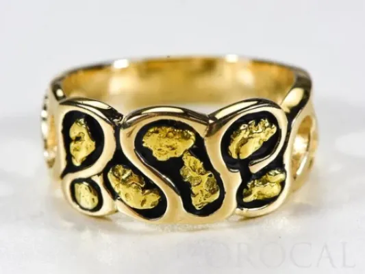 Orocal Gold Nugget Hand Crafted Men's Ring With Black Contrast -RM515