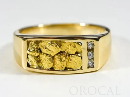 Orocal Gold Nugget Hand Crafted Men's Ring With 3 Diamonds -RM817D12N