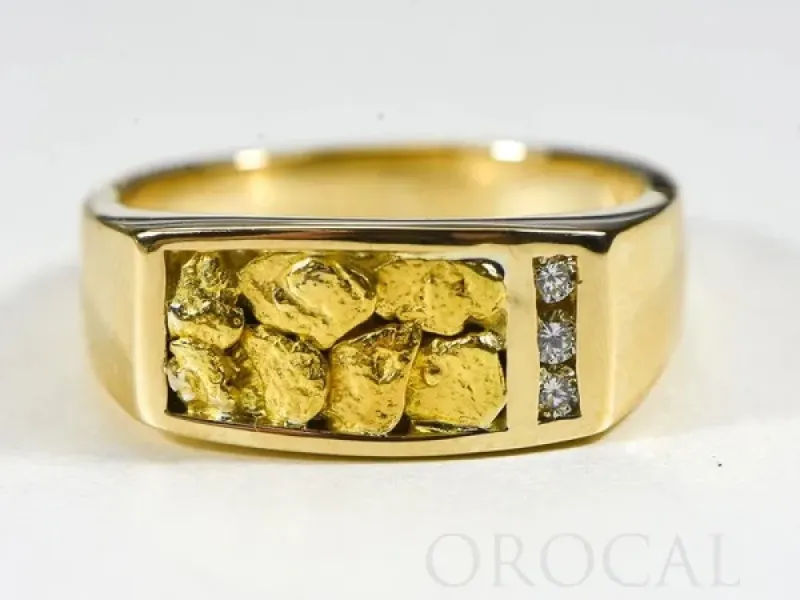 Orocal Gold Nugget Hand Crafted Men's Ring With 3 Diamonds -RM817D12N