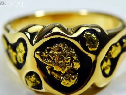 Orocal Natural Gold Nugget Hand Crafted Men's Ring With Black Contrast -RM654