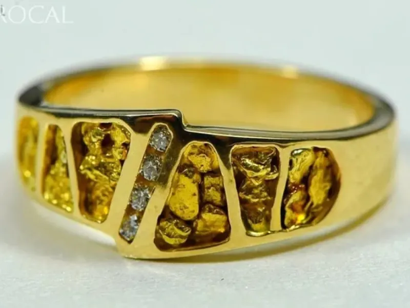 Orocal Multi Panel Gold Nugget Hand Crafted Men's Ring With Diamonds -RM882DN