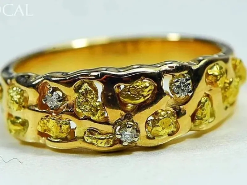 Orocal Gold Nugget Hand Crafted Men's Ring With Diamonds -RM195D6