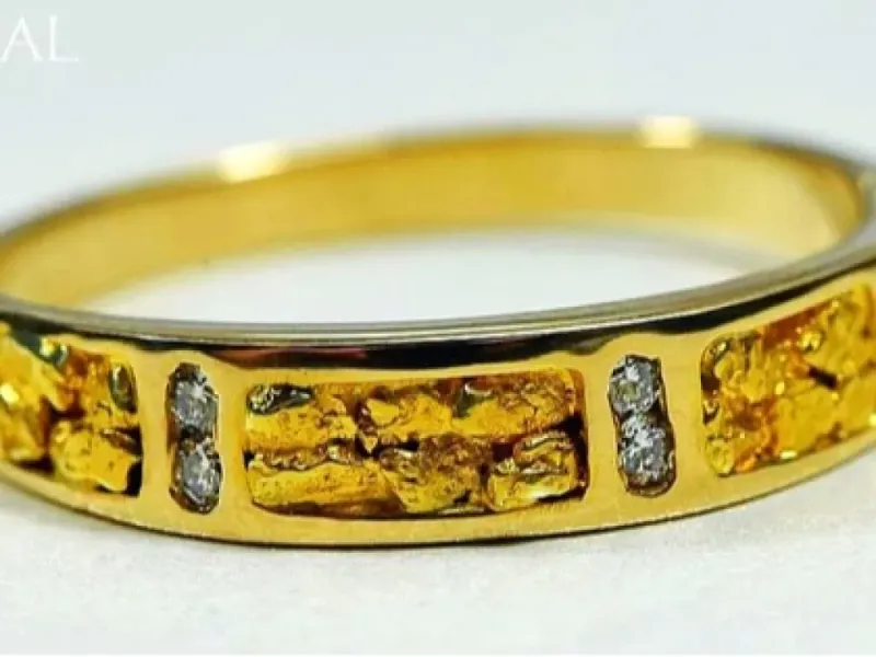 Orocal Gold Nugget Hand Crafted Men's Band Ring With Diamonds -RM733D8N