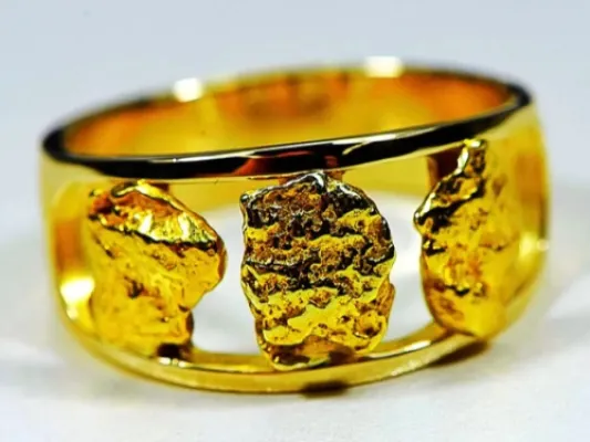 Orocal Large 3 Piece Gold Nugget Hand Crafted Men's Ring - RM1087N/12MM