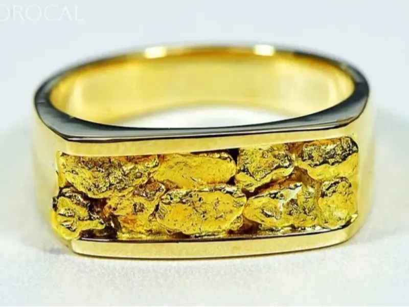 Orocal Square Faced Gold Nugget Hand Crafted Men's Ring - RM567N