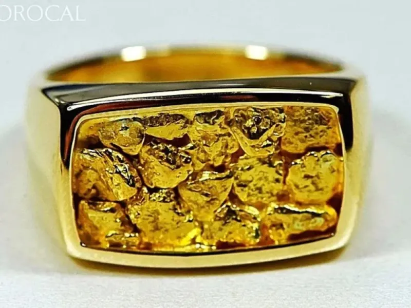 Orocal Square Faced Gold Nugget Hand Crafted Men's Ring - RM1109N