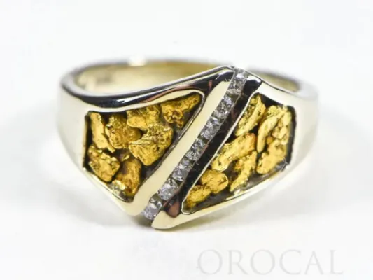 Orocal Gold Nugget Ladies Ring With Diagonal Diamonds - RL1067DNW