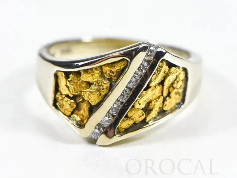 Orocal Gold Nugget Ladies Ring With Diagonal Diamonds - RL1067DNW