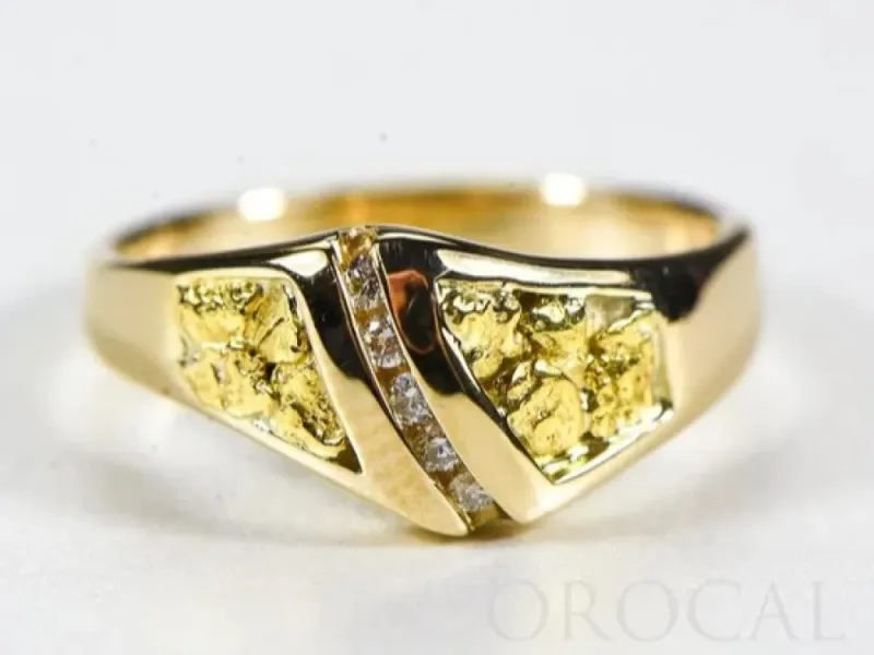 Orocal Gold Nugget Ladies Ring With Middle Diamonds -  RL1064DN