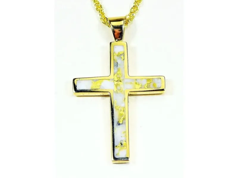 Orocal Gold Quartz Inlaid Cross Pendant - PCR18QX