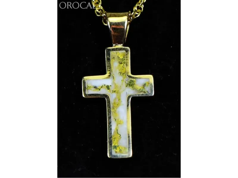 Orocal Gold Quartz Inlaid Cross Pendant - PCR20QX