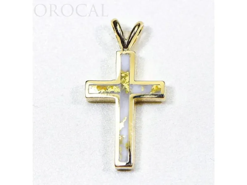 Orocal Gold Quartz Inlaid Cross Pendant - PCR9QX