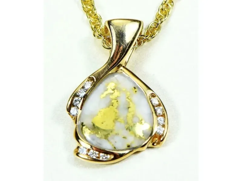 Orocal Gold Quartz Pendant with 3 Channels Of Set Diamonds - PDL105SD16.5QX