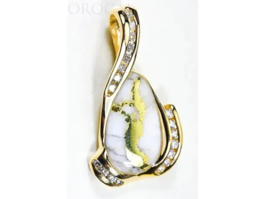 Orocal Gold Quartz Long Oval Pendant with 3 Channels Of Set Diamonds - PDL106D38QX