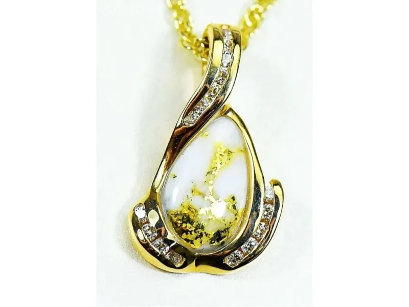 Orocal Gold Quartz Pendant with 3 Channels Of Set Diamonds - PDL106SD14QX