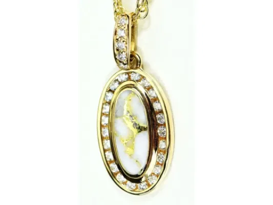 Orocal Gold Quartz Oval Pendant With Diamonds- PN1049DQX