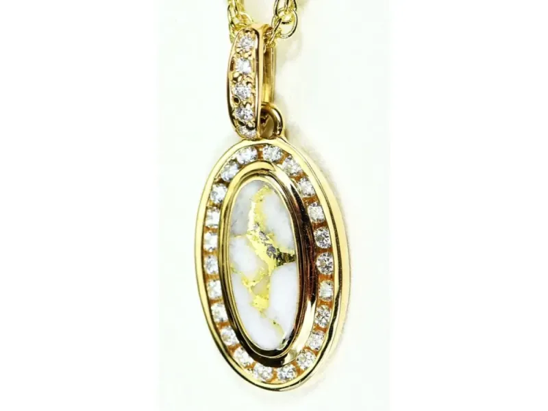 Orocal Gold Quartz Oval Pendant With Diamonds- PN1049DQX