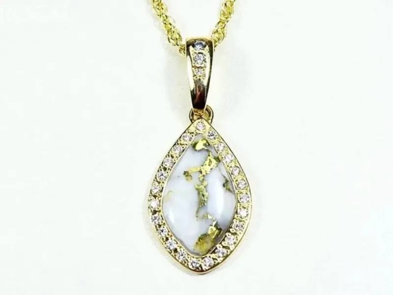 Orocal Gold Quartz Diamond Shaped Pendant With Diamonds- PN1104DQ