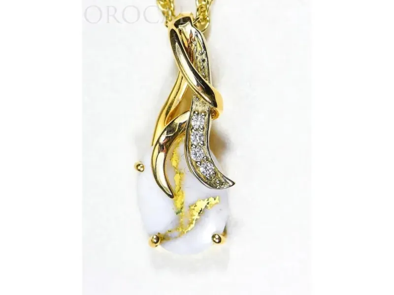 Orocal Gold Quartz Pendant With Diamonds- PN820DQX