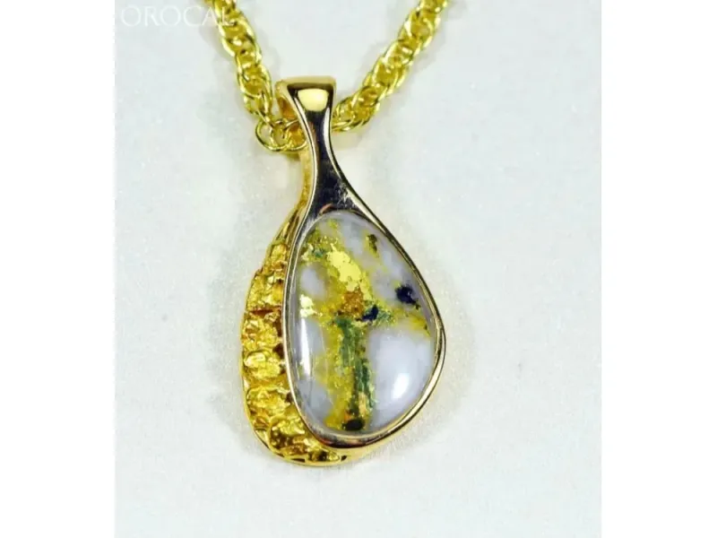 Orocal Gold Nugget & Gold Quartz Oval Pendant - PSC126QX