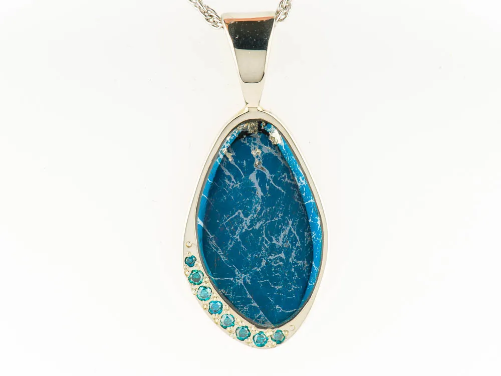 Star Of Alaska Natural Covellite Pendant With Eight Swiss