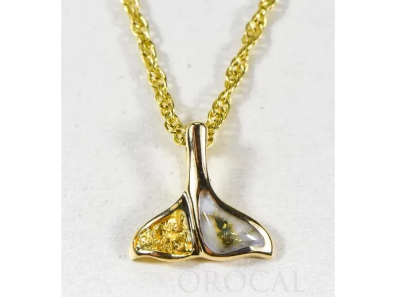 Orocal Gold Quartz And Gold Nugget Small Whale Tail Pendant- PDLWT112NQ