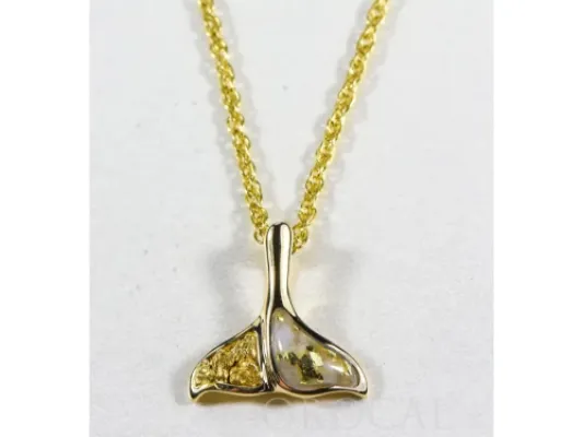 Orocal Gold Quartz And Gold Nugget Small Whale Tail Pendant- PDLWT113NQ