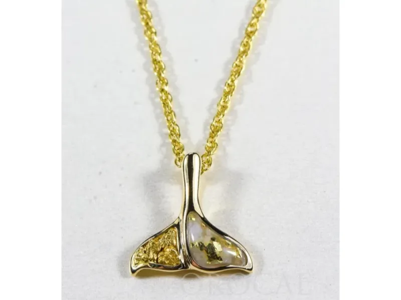 Orocal Gold Quartz And Gold Nugget Small Whale Tail Pendant- PDLWT113NQ