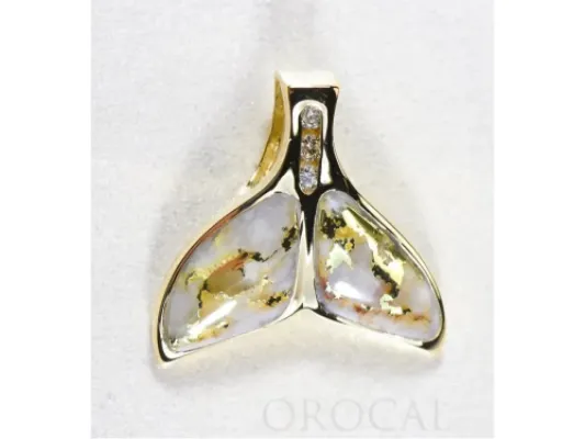 Orocal Gold Quartz Medium Whale Tail Pendant With Diamonds- PDLWT16SHDQ