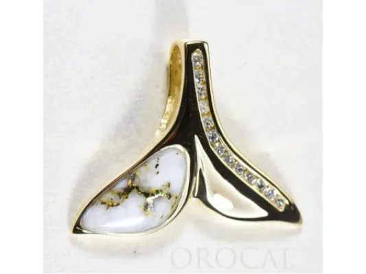 Orocal Gold Quartz Half Whale Tail Pendant With Diamonds- PDLWT17HDQ