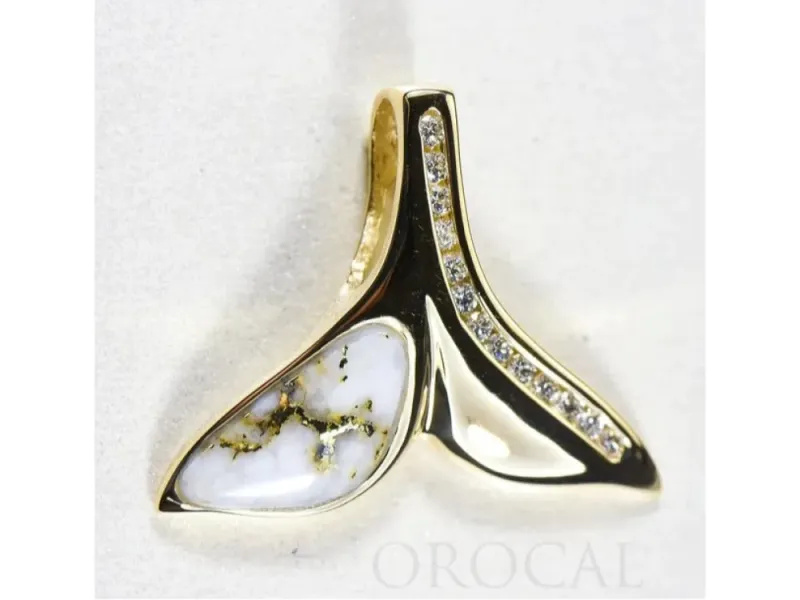 Orocal Gold Quartz Half Whale Tail Pendant With Diamonds- PDLWT17HDQ