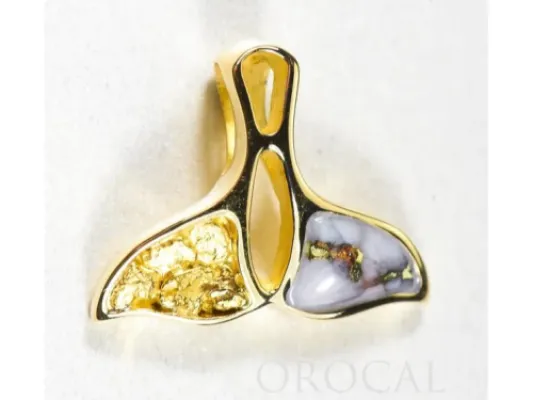 Orocal Gold Quartz And Gold Nugget Whale Tail Pendant- PWT24NQ