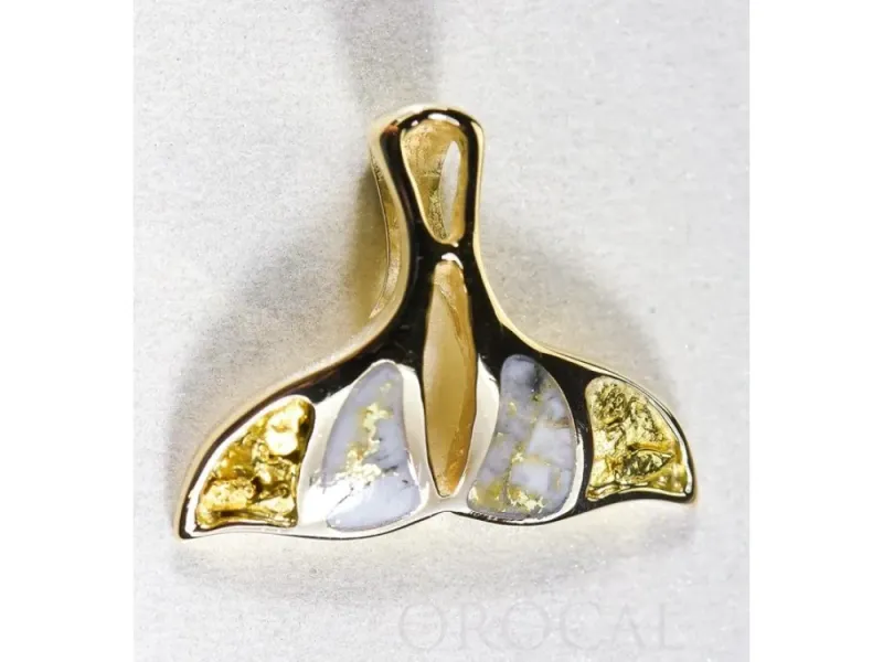 Orocal Gold Quartz And Gold Nugget Whale Tail Pendant- PWT25NQX