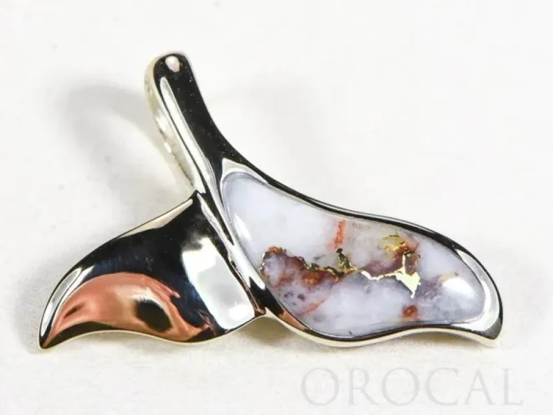 Orocal Gold Quartz Wide Half Whale Tail Pendant With White Gold Casting- PWT37QW