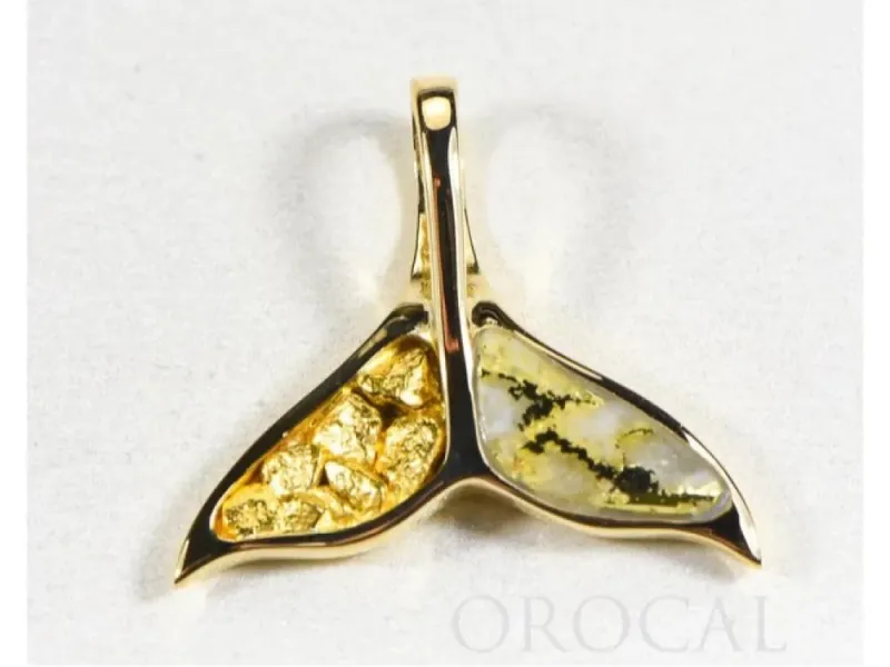 Orocal Gold Quartz And Gold Nugget Whale Tail Pendant- PWT41NQ