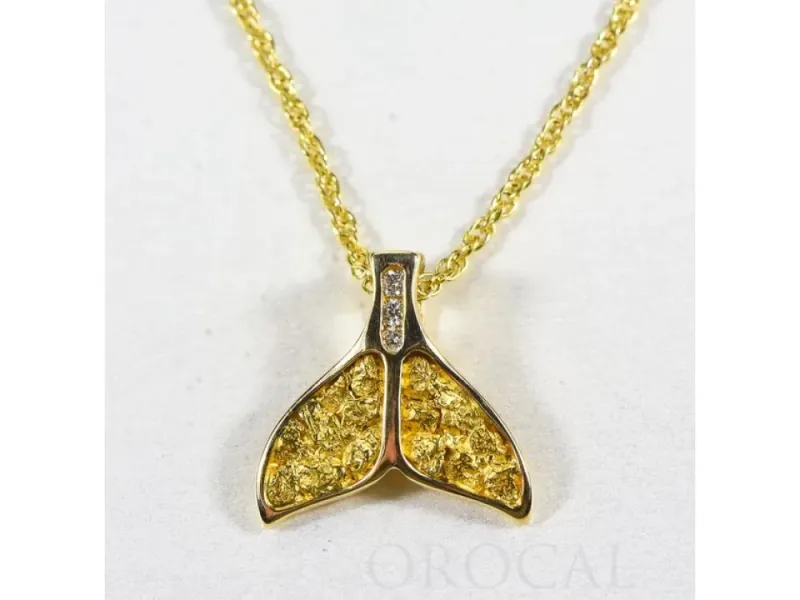 Orocal Gold Nugget Full Whale Tail Pendant With 3 Diamonds- PDLWT16SDN