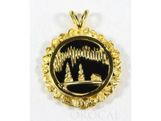 Orocal Gold Nugget Cabin And Trees Pendant - PAJ029NBJ