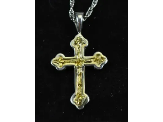 Orocal Gold Nugget Cross Pendant Sterling Silver- PCR7NSS